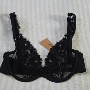 Skims Femme Lace Unlined Plunge Bra Size:32DD (32E) Onyx